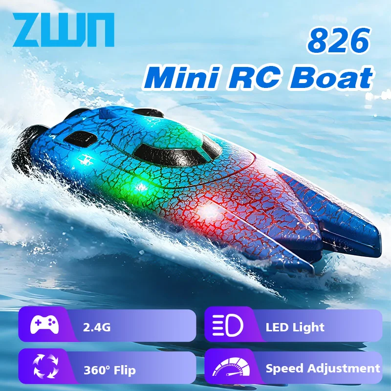 Rc Hobby Grade Boat - 2,4G Mini RC-Boot mit Beleuchtung, Hochgeschwindigkeits-Fernsteuerungsboot,